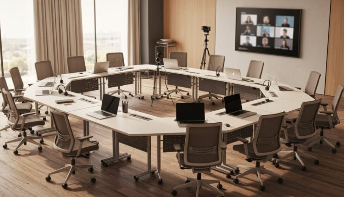 verstellbare Tische für hybride Meetings