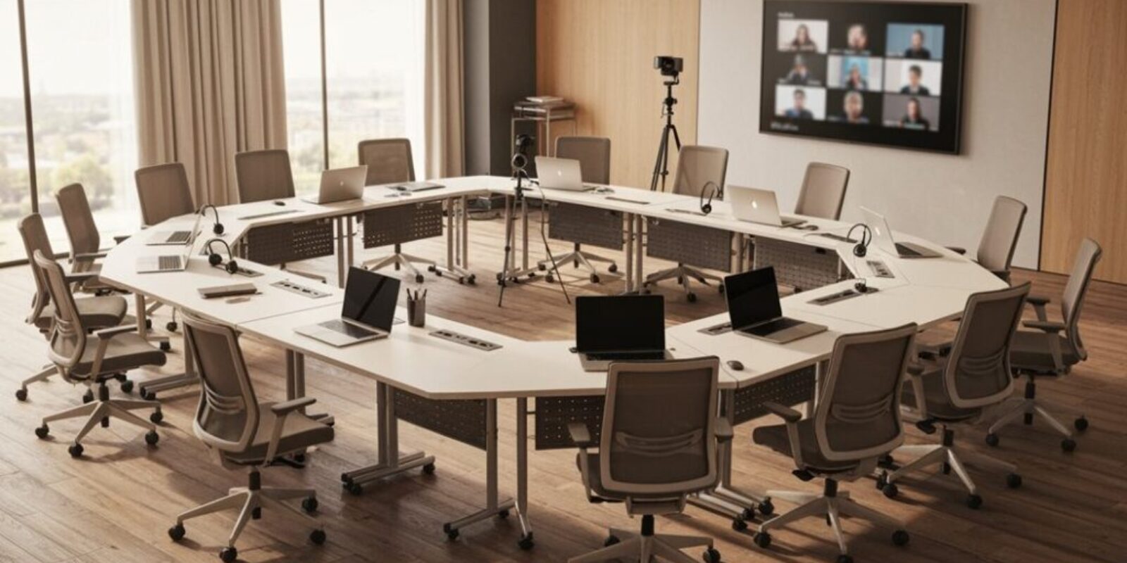 verstellbare Tische für hybride Meetings