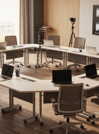 verstellbare Tische für hybride Meetings