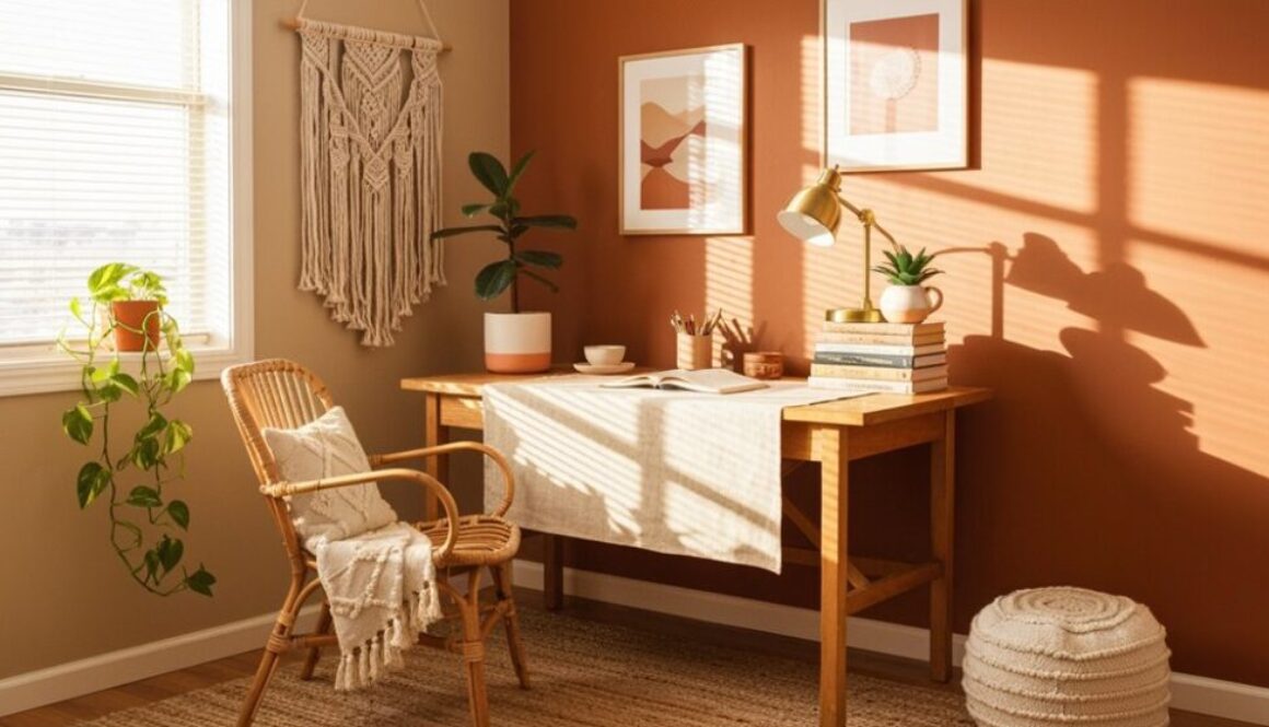 Boho-Büro mit Textilien