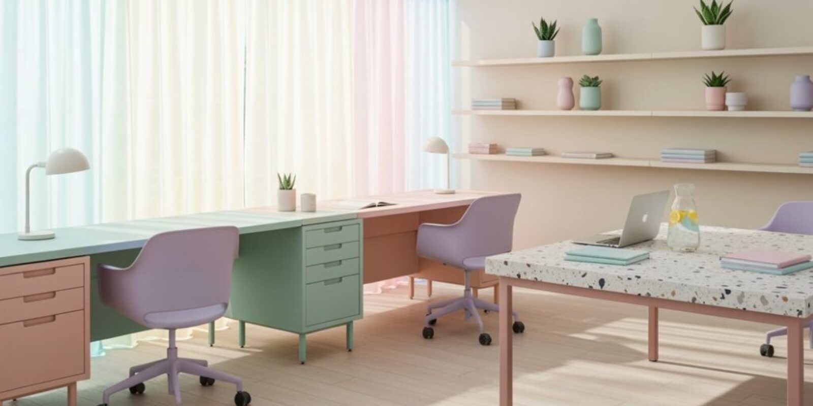 pastellfarbene Arbeitsbereiche liegen jetzt im Trend